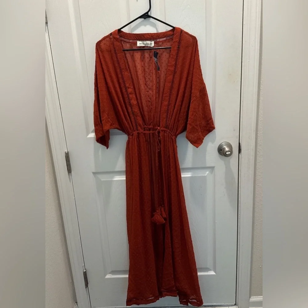 Abercrombie & Fitch Rust Maxi Cover Up Dress with Tie Waist